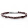 Braided Dark Brown Leather Mens Bracelet 6 mm 8 1/2 inches with Locking Stainless Steel Clasp