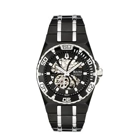 Bulova Mens Marine Star Mechanical Hand-Wind Automatic Black Dial Watch #98A108