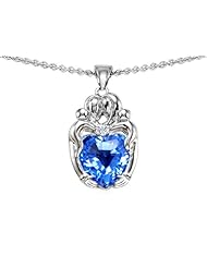 Original Star K (tm) Loving Mother Twins Family Pendant With 8mm Heart Shape Genuine Blue Topaz in 925 Sterling Silver