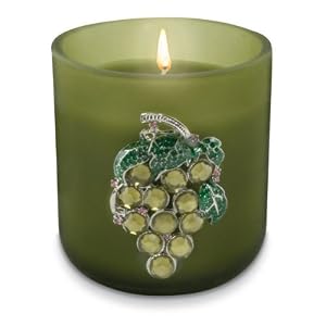 Green Glass Candle with Gemstone Grapes by 