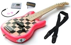 Chequered Pink Childrens Guitar Package: 1/2 size Childs Electric Guitar for Kids Beginners aged 5-9, Headphone Amp, Tuner, Patch Lead, Plectrums and Guitars Strap
