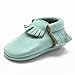 SAYOYO Baby Blue Tassels Soft Sole Leather Infant Toddler Prewalker Shoes (6-12 Months, Blue)