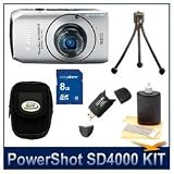 Canon PowerShot SD4000 IS Digital ELPH Camera (Black), 10.0 MP, 3.8x Zoom, Bright 3 LCD, 720p HD Video, Deluxe Carrying Case, 8 GB Memory Card, USB Card Reader, 3pc. Lens Cleaning Kit, & Flexible Tripod