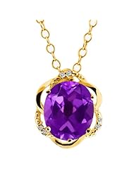 4.64 Ct Oval Purple Amethyst White Topaz 14K Yellow Gold Pendant