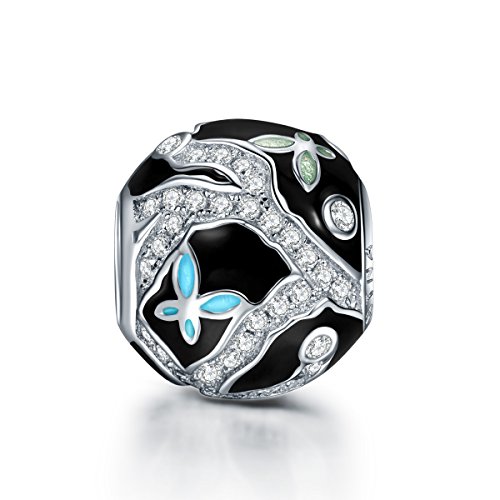 NinaQueen 925 Sterling Silver Black Clear Zirconia Butterfly Charms, a great gift for Mom, Wife, Girlfriend, daughter and friends on Birthday, Valentines day, Thanksgiving Day and Christmas Day.