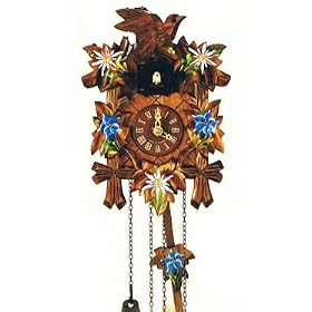 Schneider Black Forest 9 Inch Quartz Musical Hand Painted Flowers Cuckoo Clock