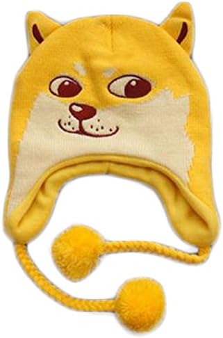 Crazystone's Winter Outdoor Sport Ice Skating Warm Doge Knitted Cap Fits Head Circumference 21,7/8-22,5/8 Ins (Yellow dog with balls)