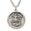 Sterling Silver 3/4" Round Engraved St. Michael Medal on 20" Chain