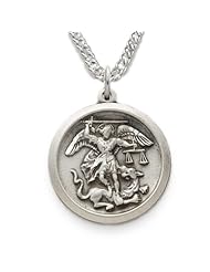 Sterling Silver Engraved Round St. Michael Medal Catholic Jewelry Popular Saint Patron Saint St. Medal Catholic Gift Boxed w/Chain 20" Length Gift Boxed