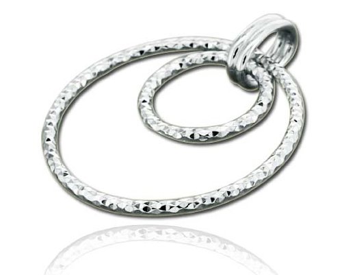 CleverSilver's Diamond cut double circle rhodium plated hoop pendant in sterling silver