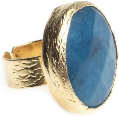 24K Yellow Gold Plated Round Shape Agate Natural Stone Adjustable Ring