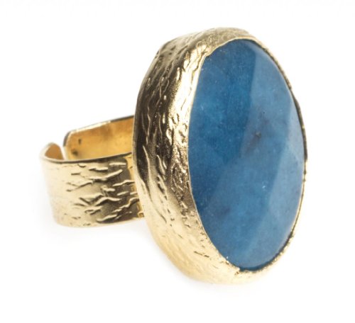 24K Yellow Gold Plated Round Shape Agate Natural Stone Adjustable Ring