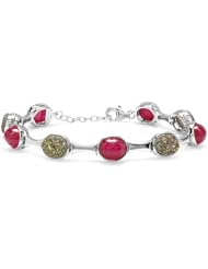 27.00 CT Real Oval Cut Genuine Red Ruby & Drusy Quartz 925 Sterling Silver Tennis Bracelet (9.5 MM Width x 7.5 Inch Length)
