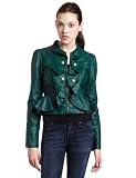 Xoxo Juniors Pleather Ruffle Front Jacket, Green, Small