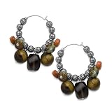 Sterling Silver Hoop Earrings with Earthtone Beaded Dangles