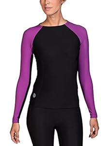 SKINS Women's Thermal Compression Long Sleeve Top with Round Neck, Black/Violet, Medium