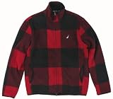 Nautica Mens Buffalo Plaid Full Zip Fleece Jacket (Red)