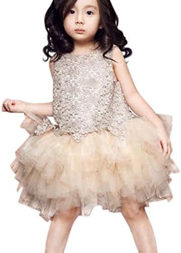 Freesia Little Girl Lace Overlay Tutu Dress Tan (6)