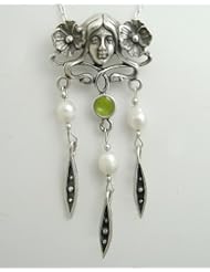 A Magical Goddess of the Garden in Sterling Peridot and Fresh Water Pearls, Made in America