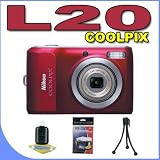 Nikon Coolpix L20 10MP Digital Camera w/3.6x Optical Zoom (Deep Red) BigVALUEInc Accessory Saver Bundle