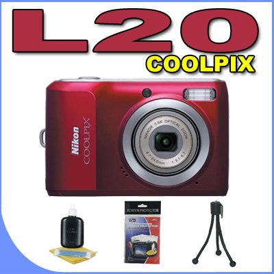 Nikon Coolpix L20 10MP Digital Camera w/3.6x Optical Zoom (Deep Red) BigVALUEInc Accessory Saver Bundle