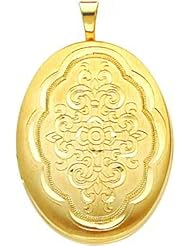 14K Gold Fancy Oval Locket Photo Pendant Jewelry New