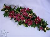 Christmas Artificial Silk Flower Glittered Poinsettia Holly Eucalyptus Table Centrepiece (Burgundy) from GT Decorations