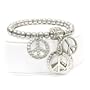 Silver Multi Peace Charms and Crystal Stud Beads Stretch Bracelet Fashion Jewelry
