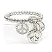 Silver Multi Peace Charms and Crystal Stud Beads Stretch Bracelet Fashion Jewelry