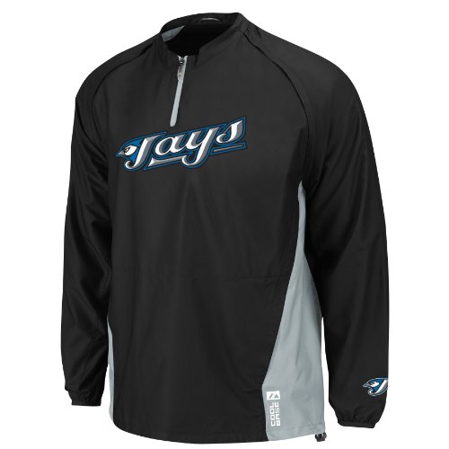 MLB Toronto Blue Jays Adult Long Sleeve 1/4 Zip V-Neck Gamer Jacket (Pro Blk/Pro Grphte, Large)