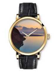SPRAWL Aanalog Fashion Series Gold Ladies Watches of Genuine Black Leather Strap,Unique Wrist Watch for Women Girls Designed with Landscape