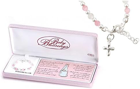 Baby Blessings Bracelet Pink and White Cat's Eye with Sterling Silver Cross