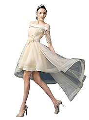 Off the Shoulder Elbow Length Sleeves Polyester Cocktail Short Bateau Neck Evening Dress/Bridesmaid Dress/Wedding Party Dress 