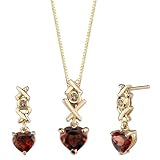 Vibrant Intricacy 2.07 cts Heart Shape Garnet Diamond Pendant Earrings Set 14Kt Yellow Gold
