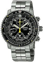 Seiko #SNA411 Men's 200m Flight Chronograph Alarm Black Dial Pilot Watch