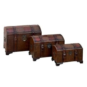 Set 3 Hampton Series Leather N Wood Chest Trunks
