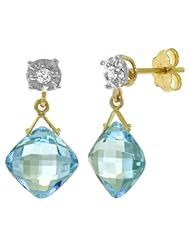 14k Solid Gold Blue Topaz and Diamond Dangle Earrings