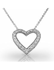 Platinum Exquisite Heart Shaped Diamond Pendant with Milgrain Detailing. 5/8 CTW