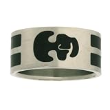 Stainless Steel Ring 316L Skull Design Black Accented Flat Band Matte Finish 10mm Width by Bucasi