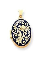 14k Blue Enameled Oval Locket