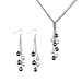 4-Strand Silver Bar Crystal Black/White Cultured Pearl Lariat with Black/White Dangle Earrings Set