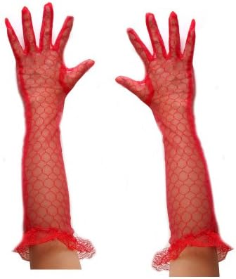 SACAS Sexy 17 inch Elbow Length Criss Cross Lace Bridal Long Gloves in Red