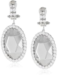 14K White Gold Italian Faceted Cubic-Zirconia Omega-Back Dangle Earrings