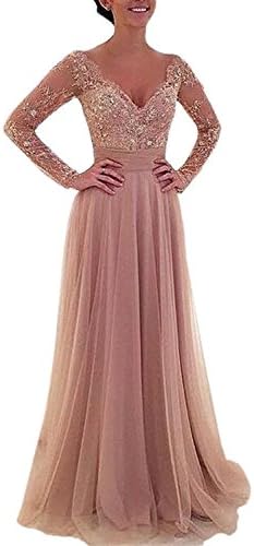 Wallbridal Dusty Pink Long Sleeves Reception Dress With Detachable Train Prom Dress US8