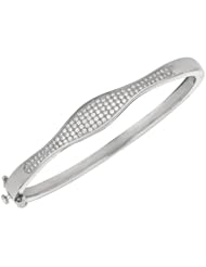 Silver Rhodium Plated Polish 7.50" 5.2mm Clear Micropave Cubic Zirconia Round Fancy Top Bangle With Side Clasp