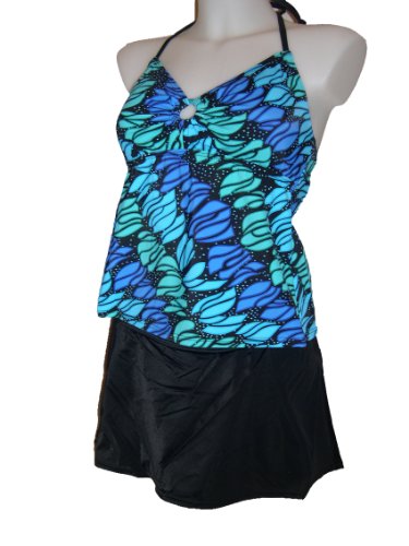 Beach Bay Womens Tankini Skirtini Swimsuit - Halter Keyhole - Blue Print or Red Print - size 8 -18 product image