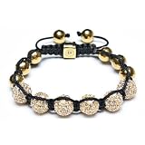 Fathers Day Gifts Bling Jewelry Gold Faceted Beads Swarovksi Crystal Bead Unisex Macrame Bracelet 10-12mm