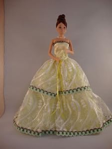 Yellow and Lace Gown with Great Details Made to Fit the Barbie Doll