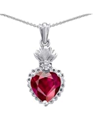 Genuine TRUE LOVE (tm) Sterling Silver Flaming Heart Protection Created Ruby Pendant