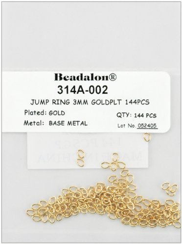 Beadalon 144-Piece 3-MM Jump Ring, Nickel Free Gold Plate